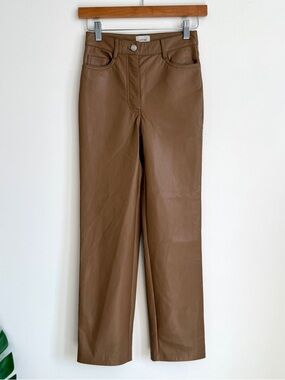 Aritzia Wilfred Melina Pant High Waisted Vegan Leather Pants Brown Sz 00 Short